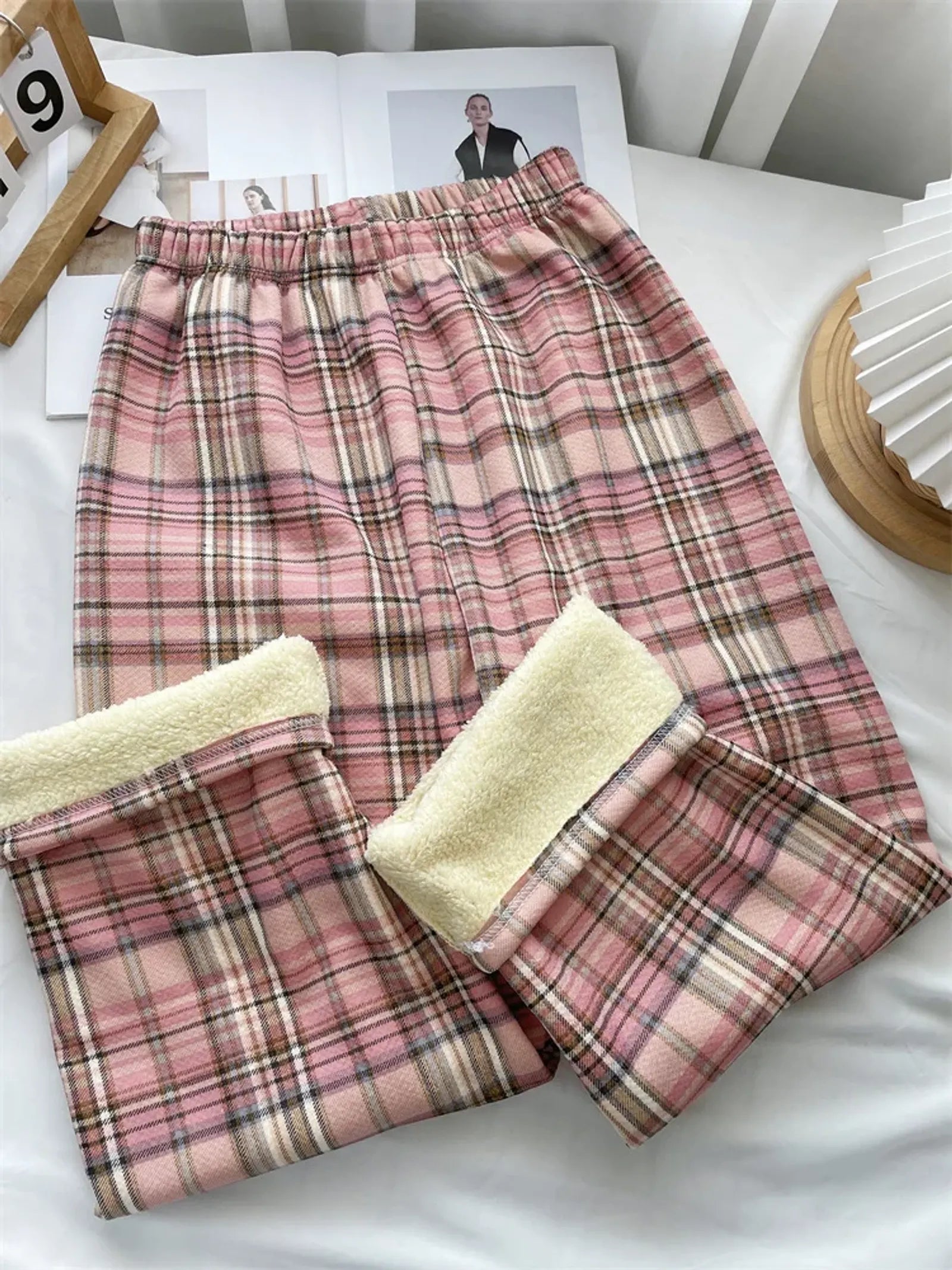 Winter Plaid Wide Leg Pants for Women