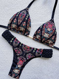 Print Halter Mini Thong High Cut Bikini Set