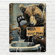 Vintage Bear Paw Print Wash Your Paws Metal Sign