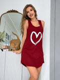 Women's Sleeveless Vest Nightdress with Love Print