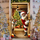 Winter Santa Claus Deer Door Cover Decoration