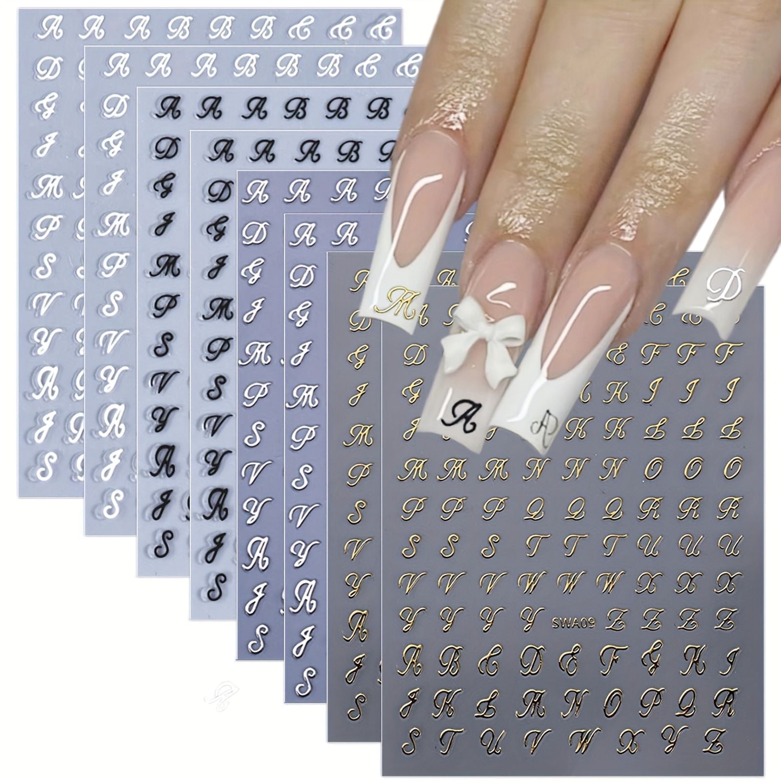Retro English Letters Nail Stickers - 3D Decals
