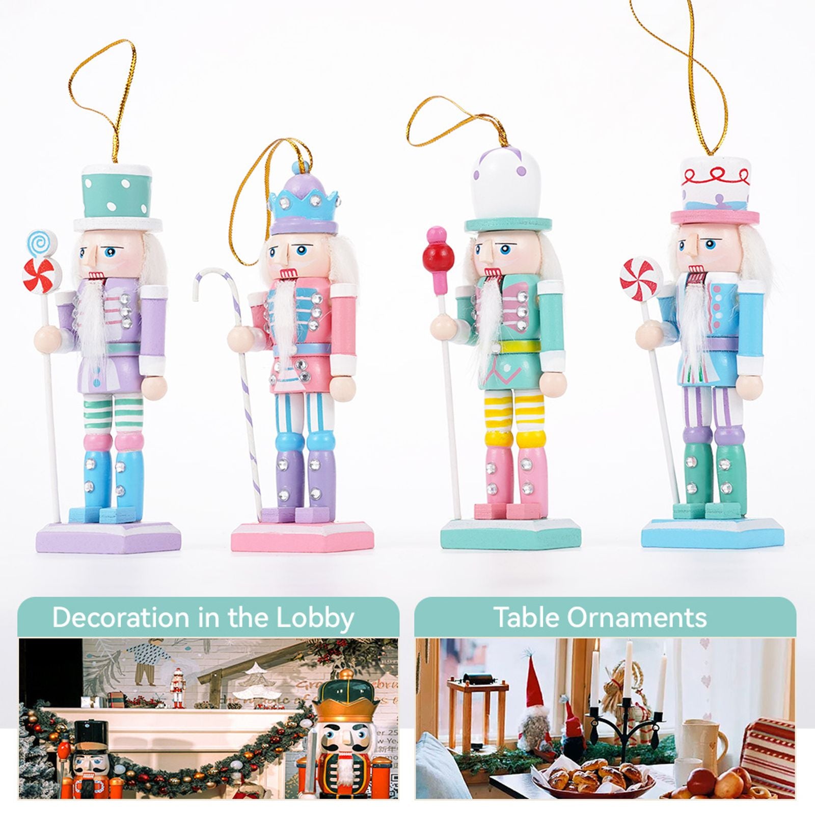 4PCS Macaron Nutcracker Soldier Christmas Tree Pendants