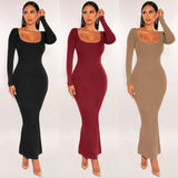 Slim Fit U-Neck Long Sleeve Wrap Dress