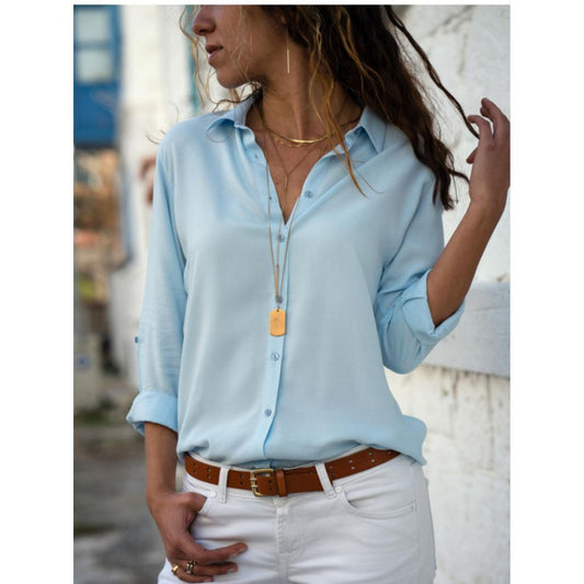 Women's Vintage Autumn Polo Collar Button-Up Blouse