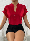 Women’s Solid PU Leather Button Down Bodycon Blouse