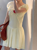 Women's Summer Casual Slim Dress with Puff Sleeves