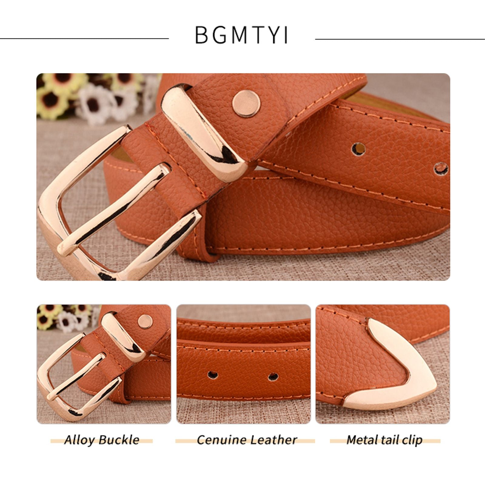 Women’s Genuine Leather Belt with Gold Buckle