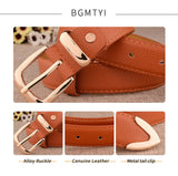 Women’s Genuine Leather Belt with Gold Buckle