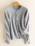 Women’s O Neck Long Sleeve Cable Knit Cardigan Sweater