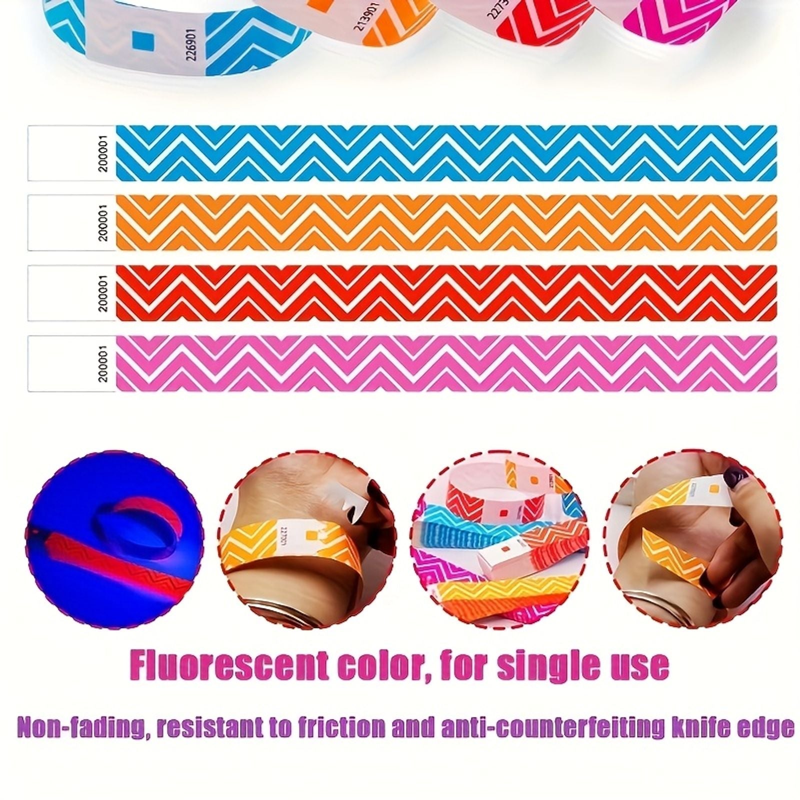 100/400pcs Fluorescent Numbered Wristbands - Multicolor Disposable Bracelets