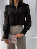 Women's Elegant Solid Chiffon Blouse - Casual Long Sleeve Tunic