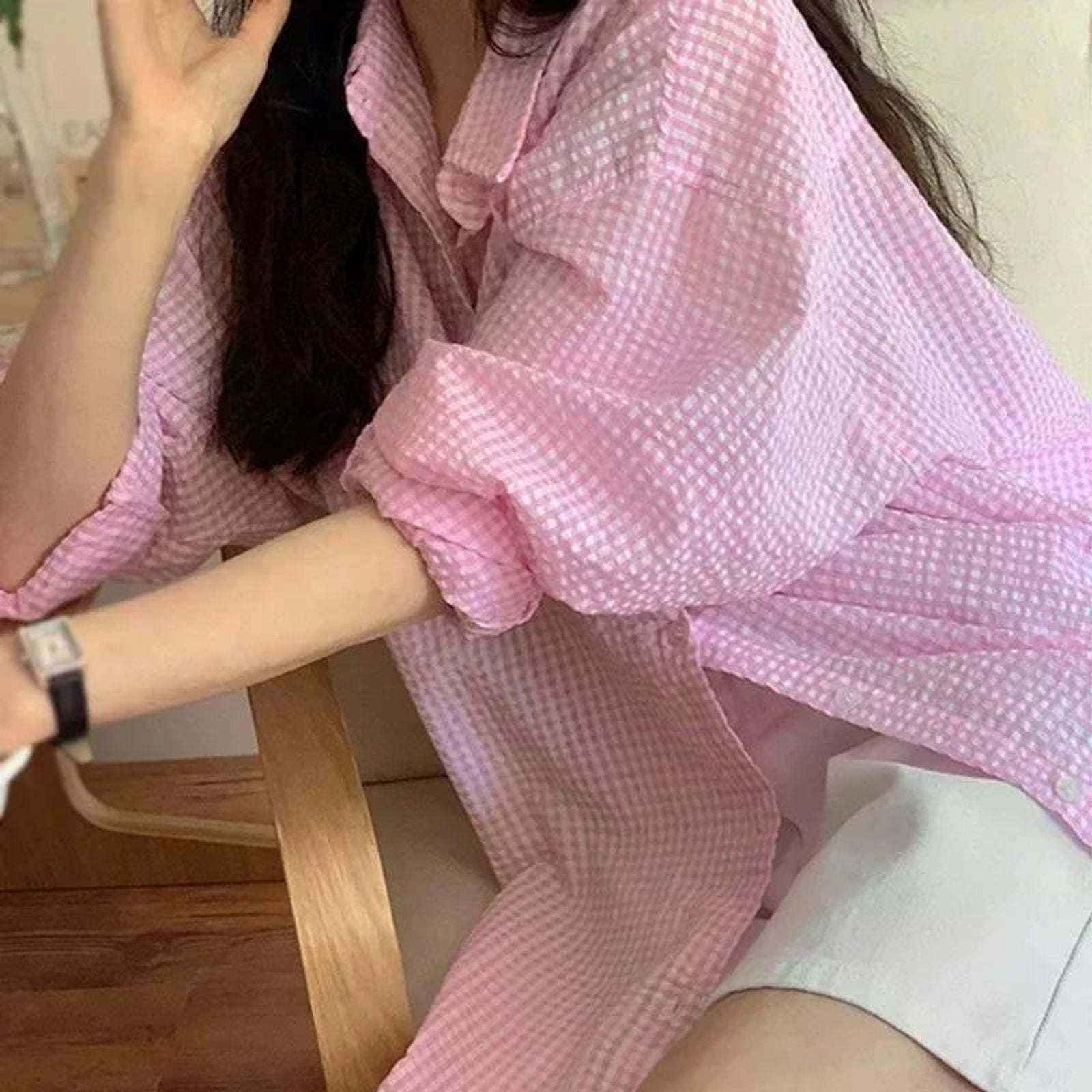 Women's Loose Casual Long Sleeve Plaid Shirt