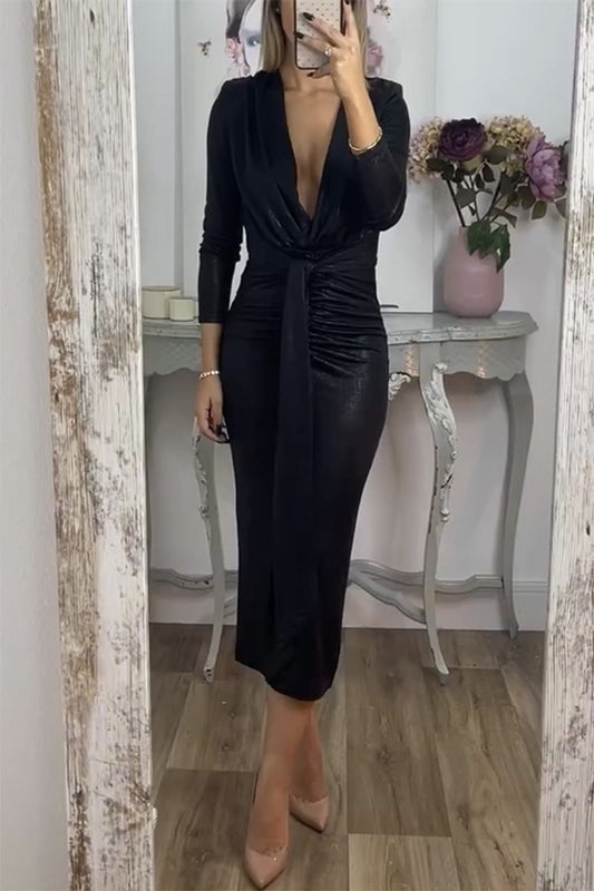 Women’s Deep V-Neck Bodycon Slim Long Dress
