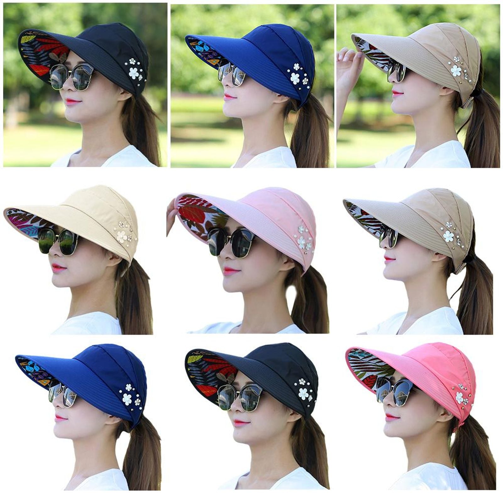 Womens Summer Wide Brim Foldable Sun Hat - Anti-UV Visor