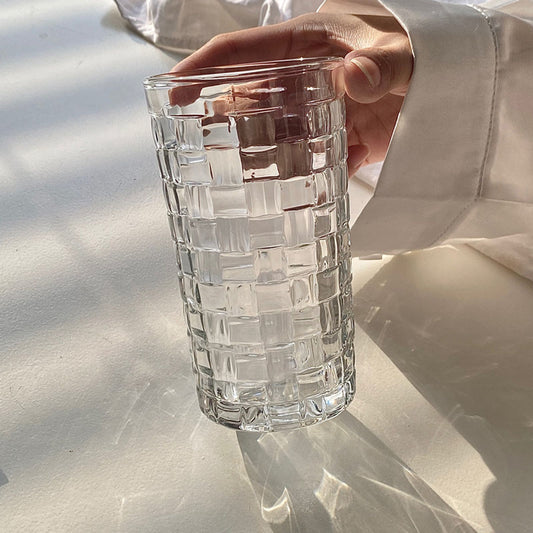 Unique Embossed Pattern Glass Cup for Coffee and Juice