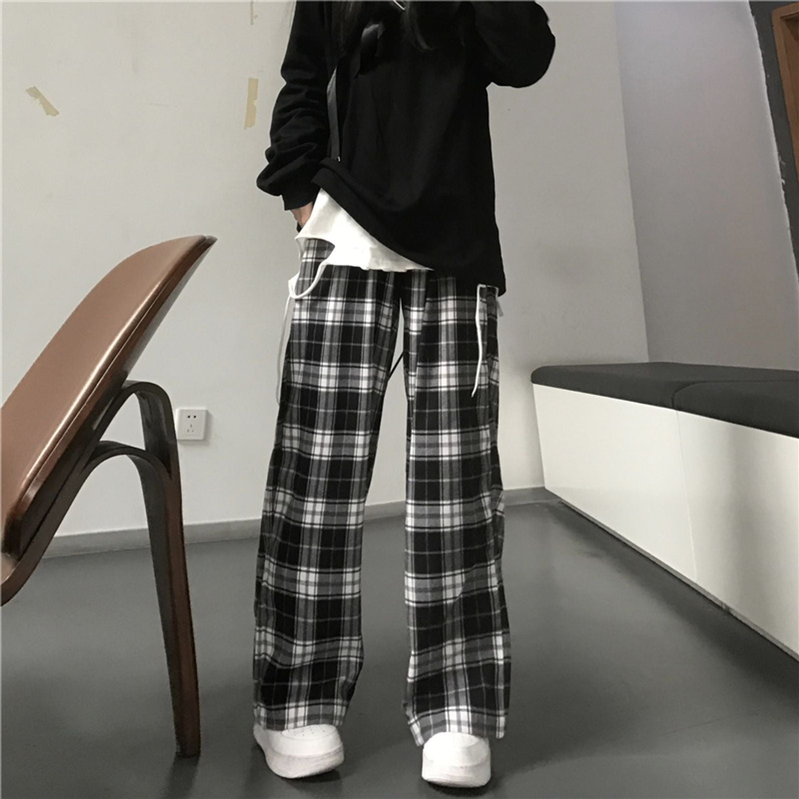 Oversized Black Plaid Women’s Sweatpants
