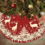 Christmas Tree Skirt in Red and Gold with Deer Design