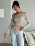 Elegant Solid Color Long Sleeve T-Shirt for Women