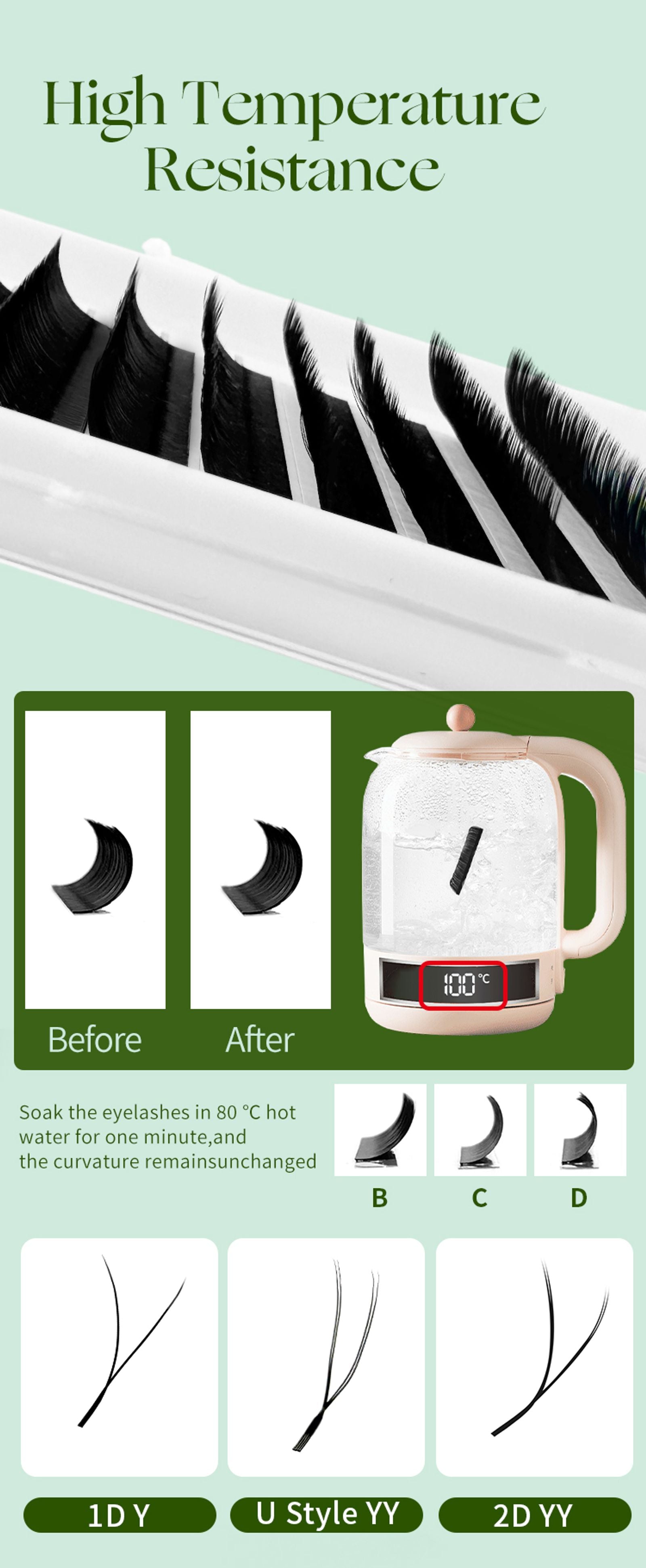 Lakanaku 2D Eyelash Extensions - U YY Fiber Double Tips