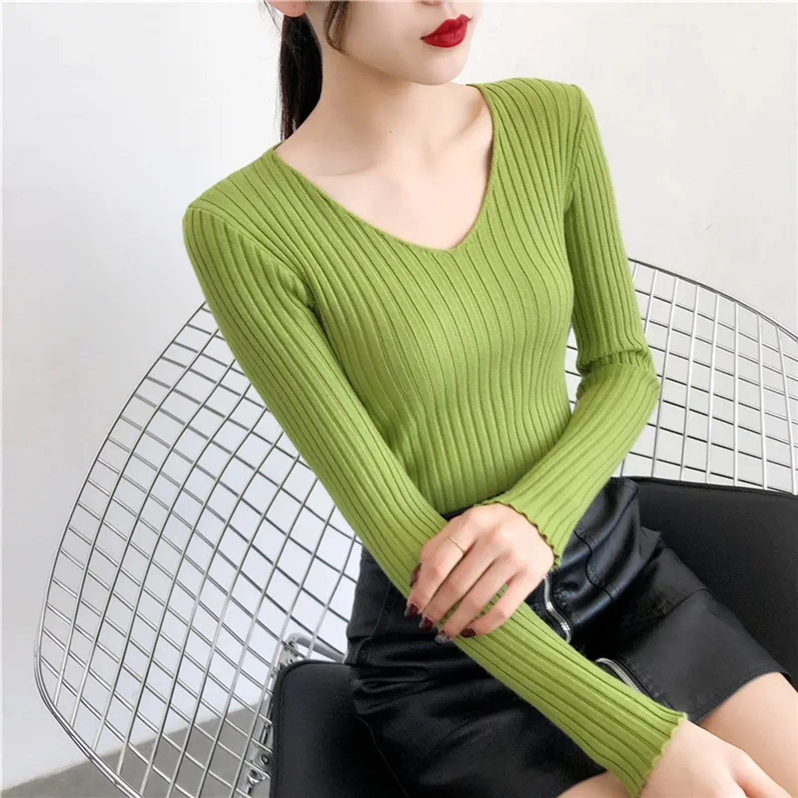Women’s Knitted V-Neck Pullover Sweater