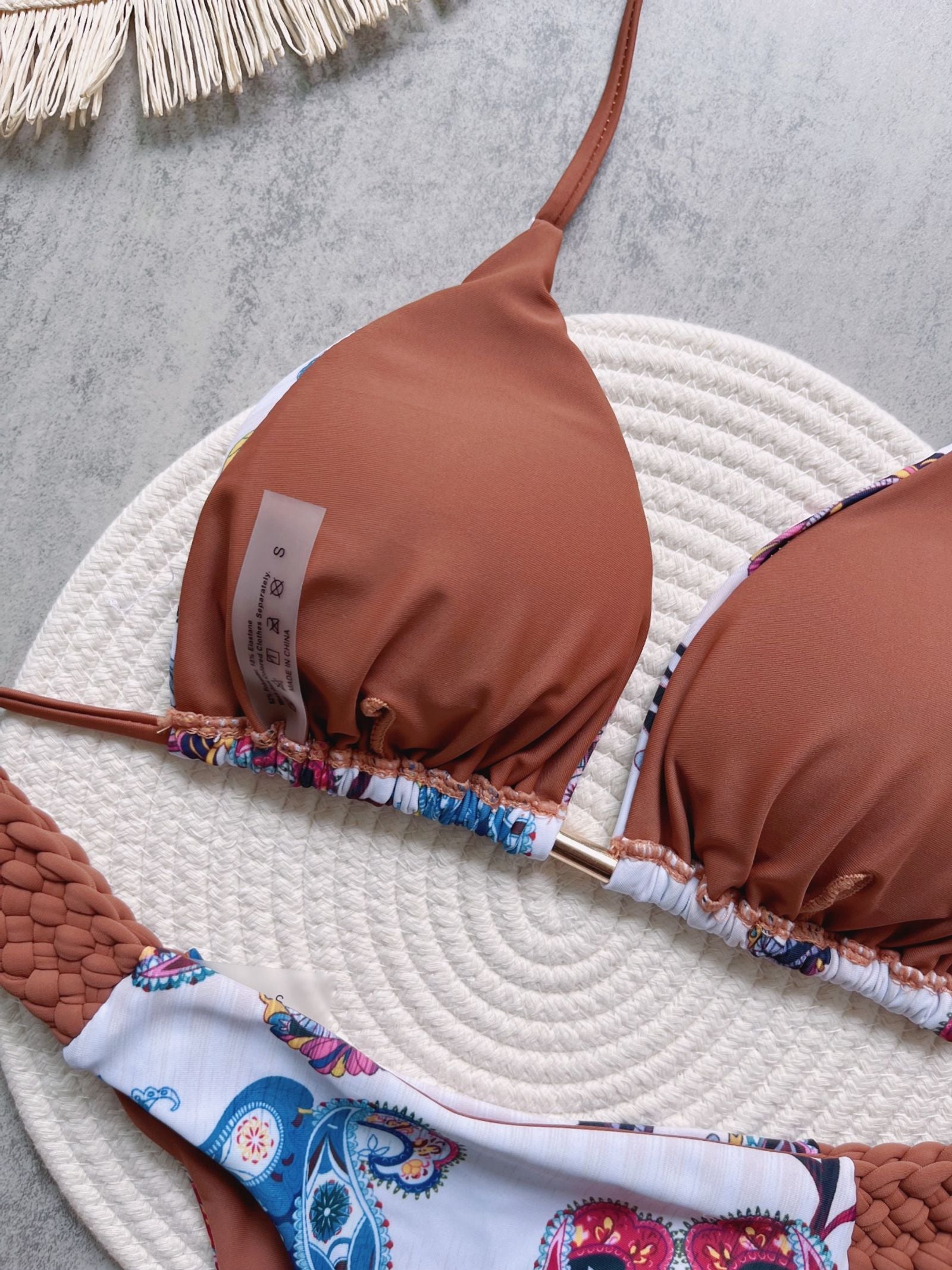 Print Halter Mini Thong High Cut Bikini Set