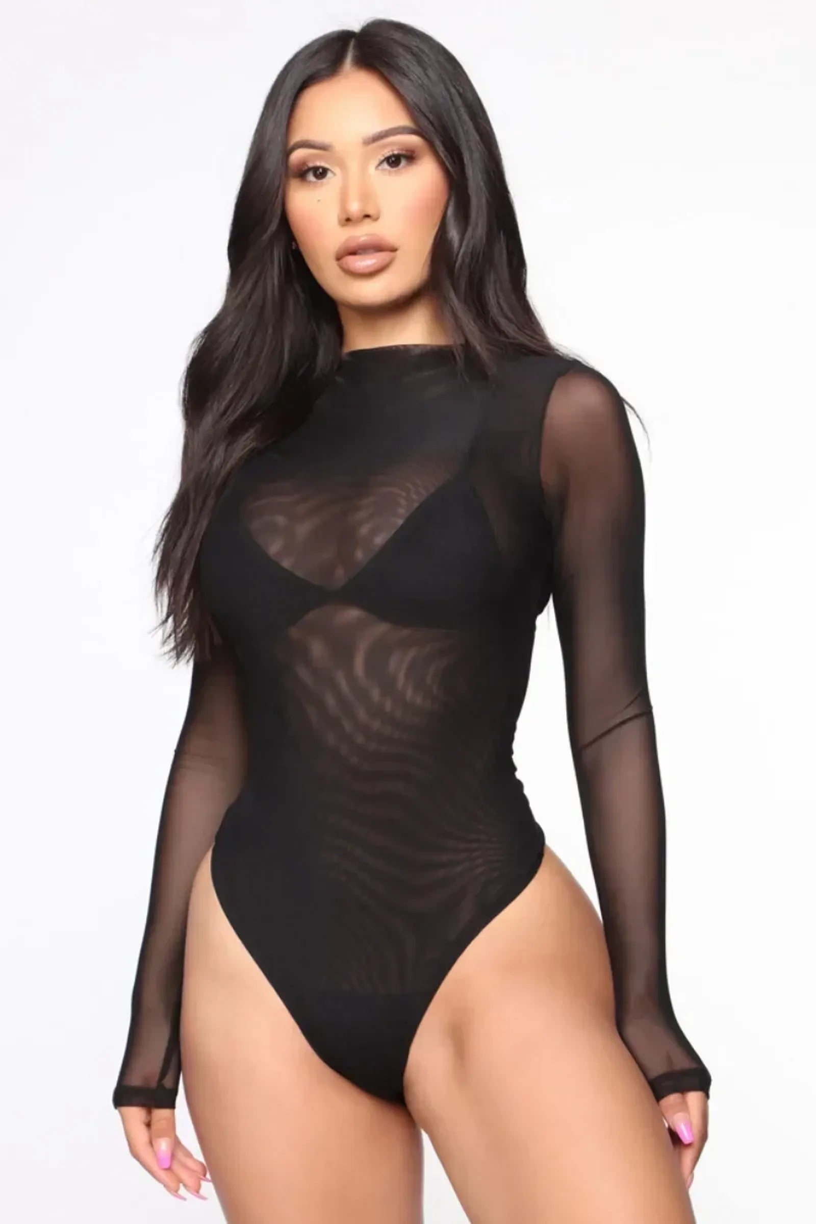 Sexy Transparent Black Mesh Bodysuit for Women