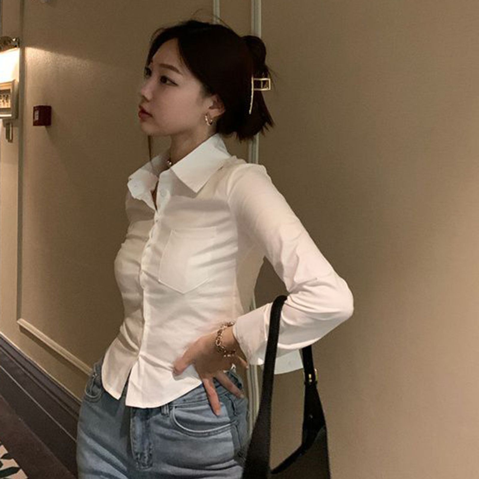 Elegant Korean Women’s Slim Blouse - Spring Y2K Casual Top