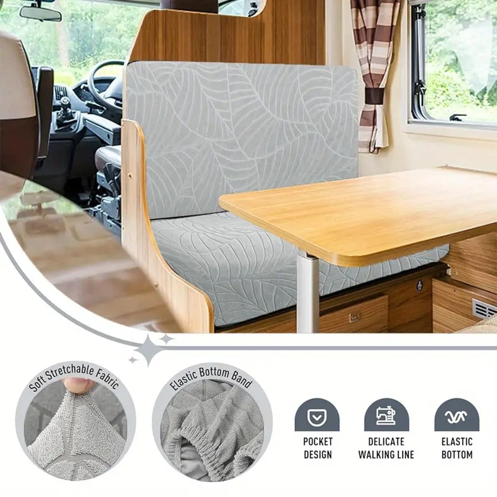 2 Pcs Leaves Jacquard RV Dinette Cushion Covers