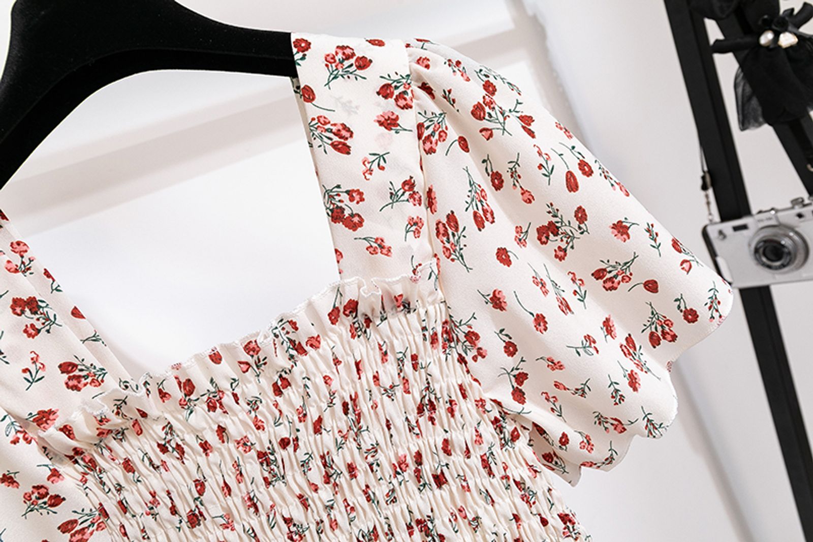 Spring Summer Floral Chiffon Midi Dress for Women