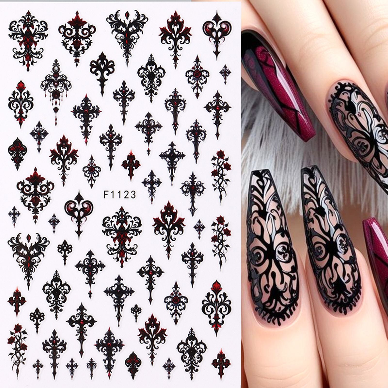 Gothic Black Nail Art Stickers for Elegant Weddings & Halloween