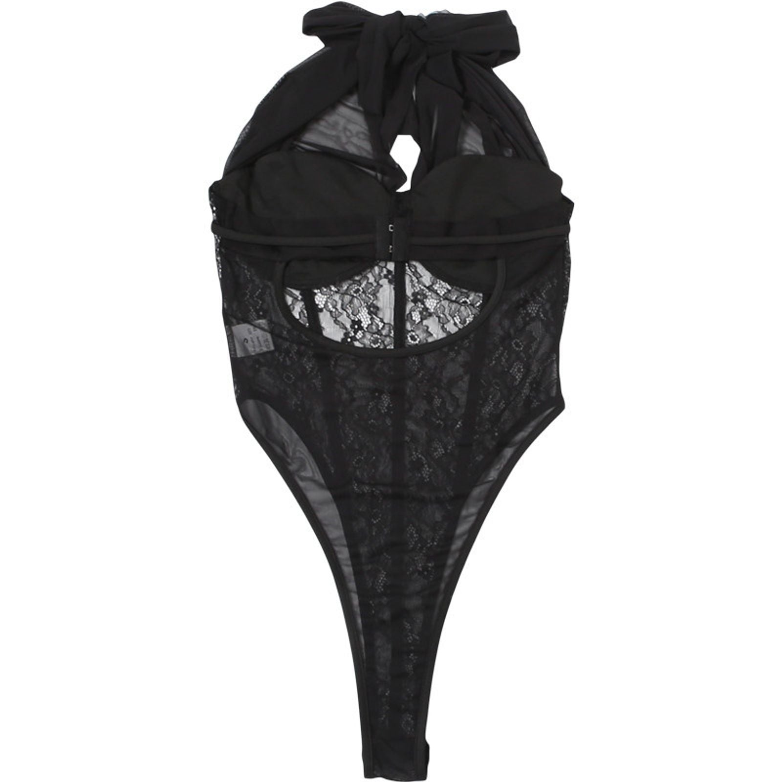 Mesh Patchwork Bodysuit - Halter Low-Neck Backless