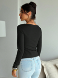Elegant Solid Color Long Sleeve T-Shirt for Women