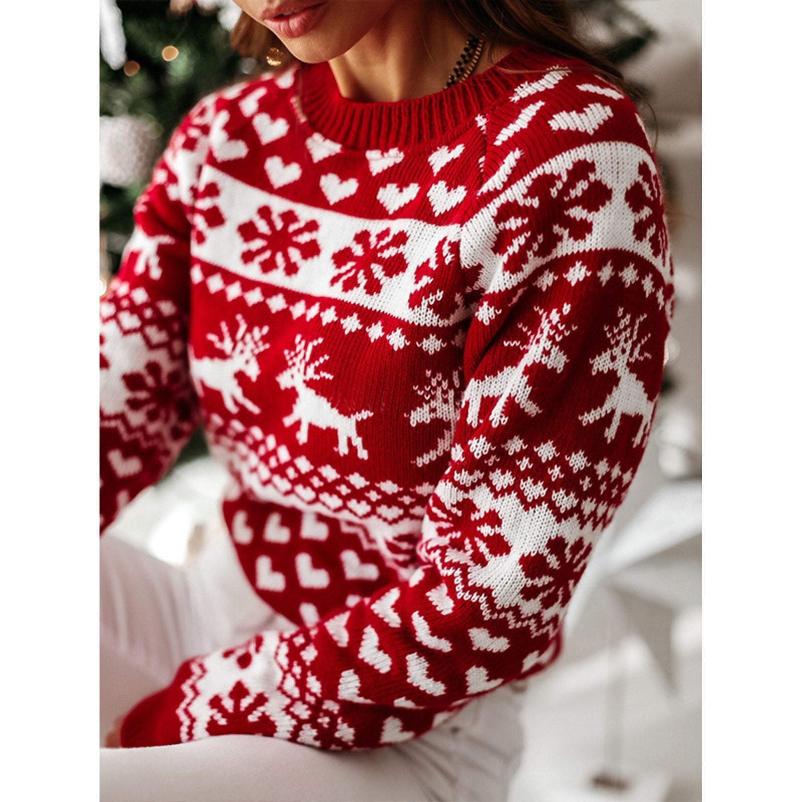 2025 Winter Women's Christmas Sweater with Snowflake Print