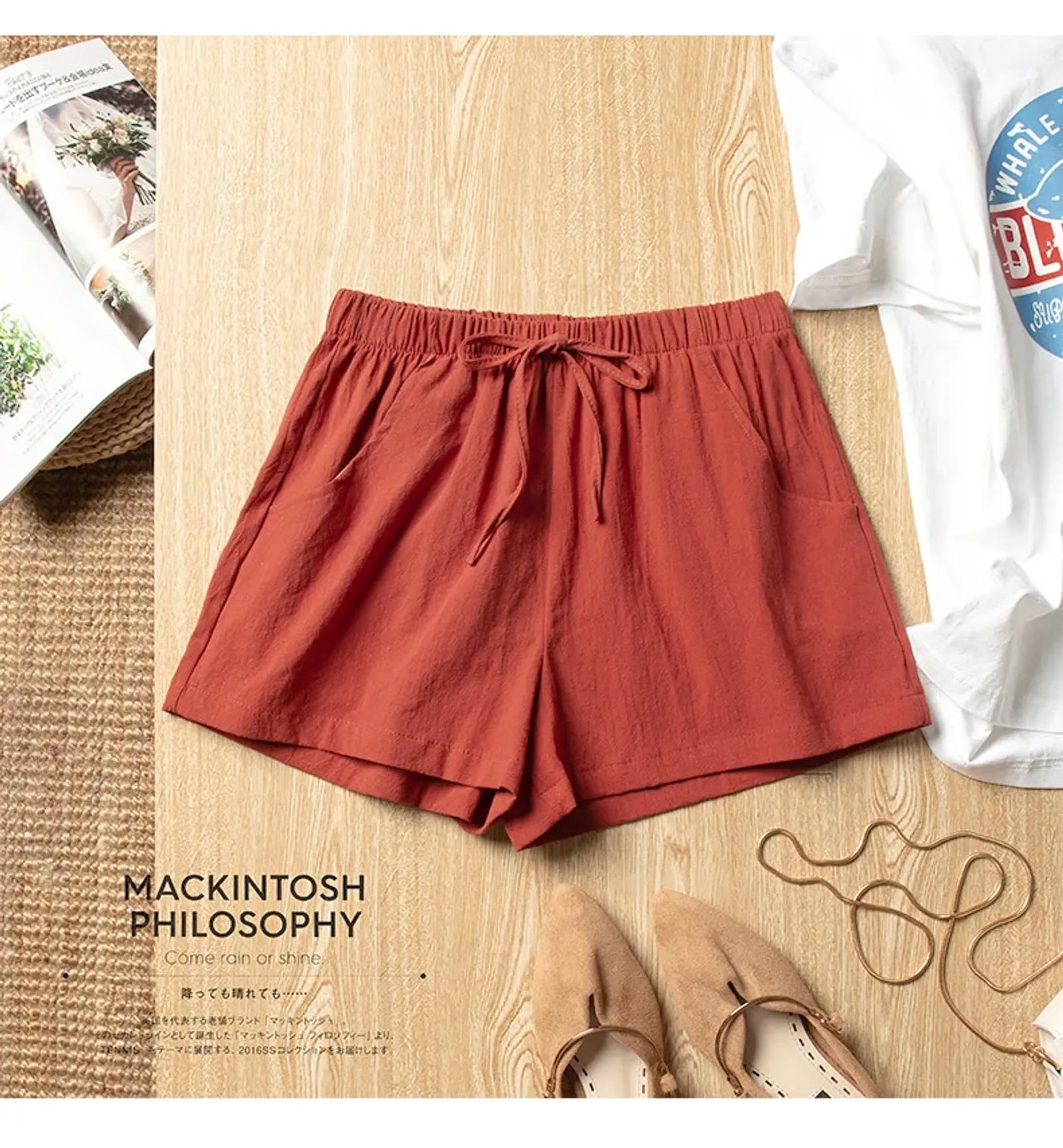 High Waisted Casual Linen Shorts for Women