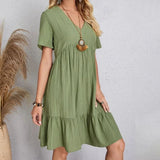 Women's Summer Peplum Dress with V-Neck and Ruffle Hem