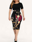Women's Colorblock Chain Print Wrap Dress with Belt