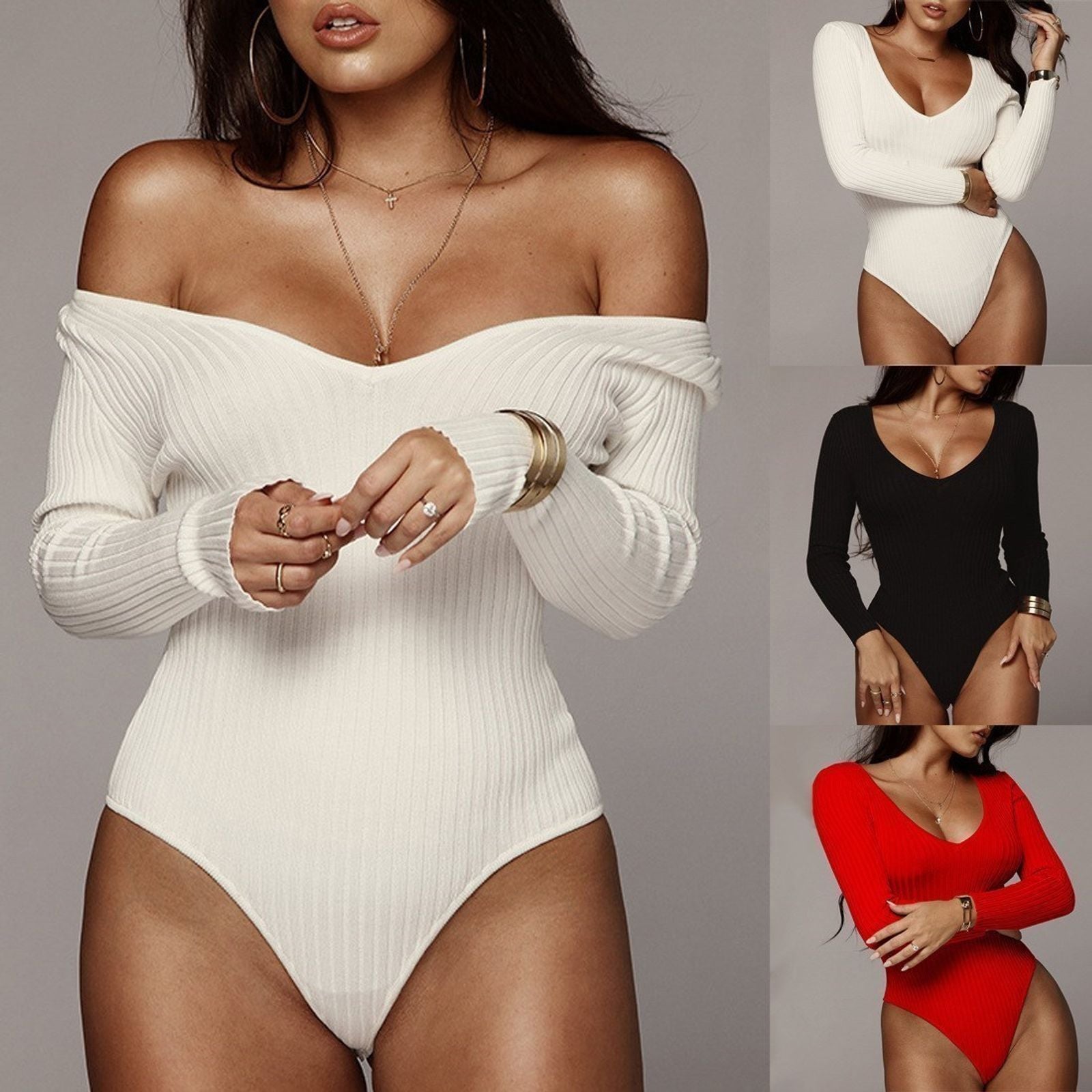 Sexy Long Sleeve Slim Fit Knitted Bodysuit for Women