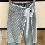 Layered Gauze Skirt with Lace for Y2K Streetwear