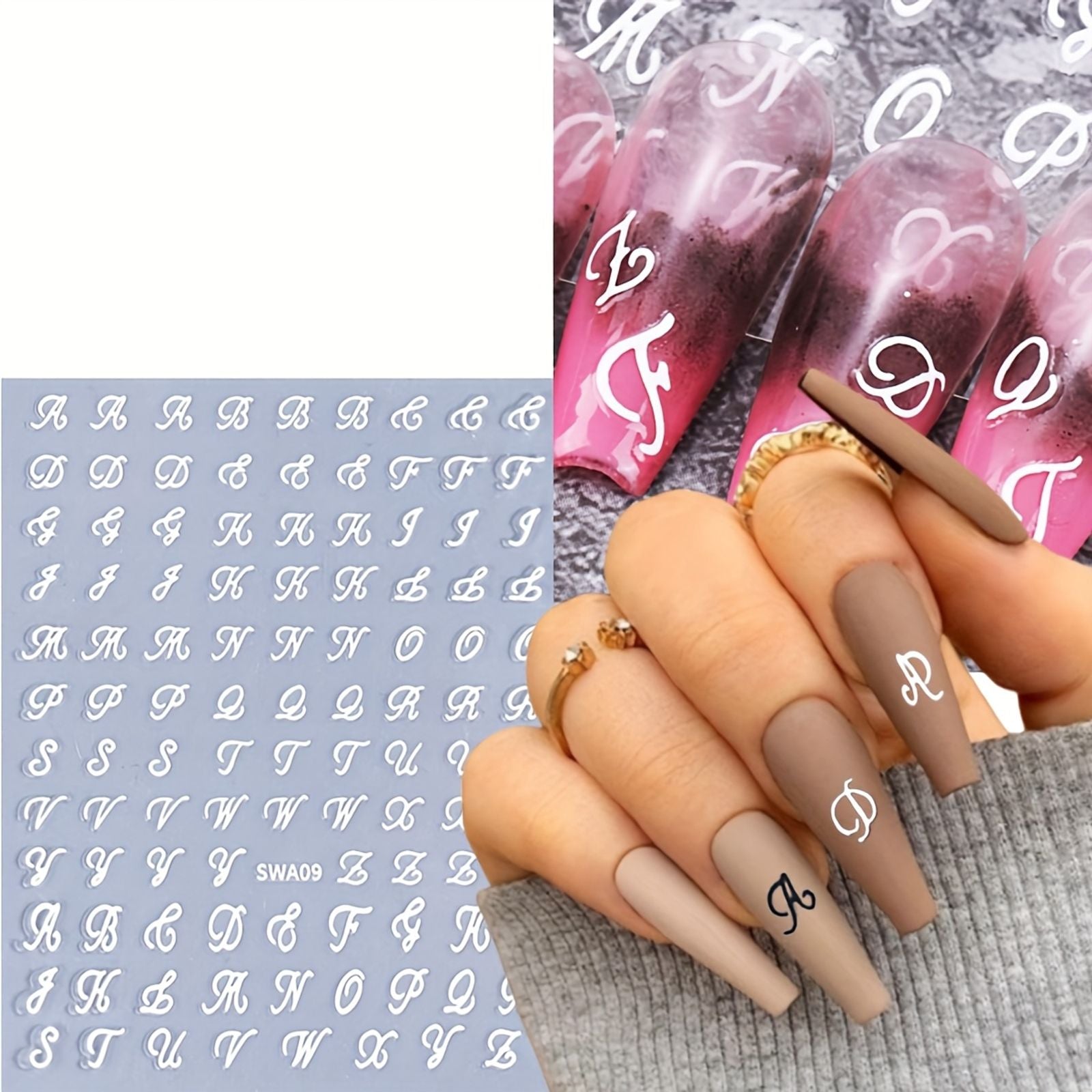 Retro English Letters Nail Stickers - 3D Decals