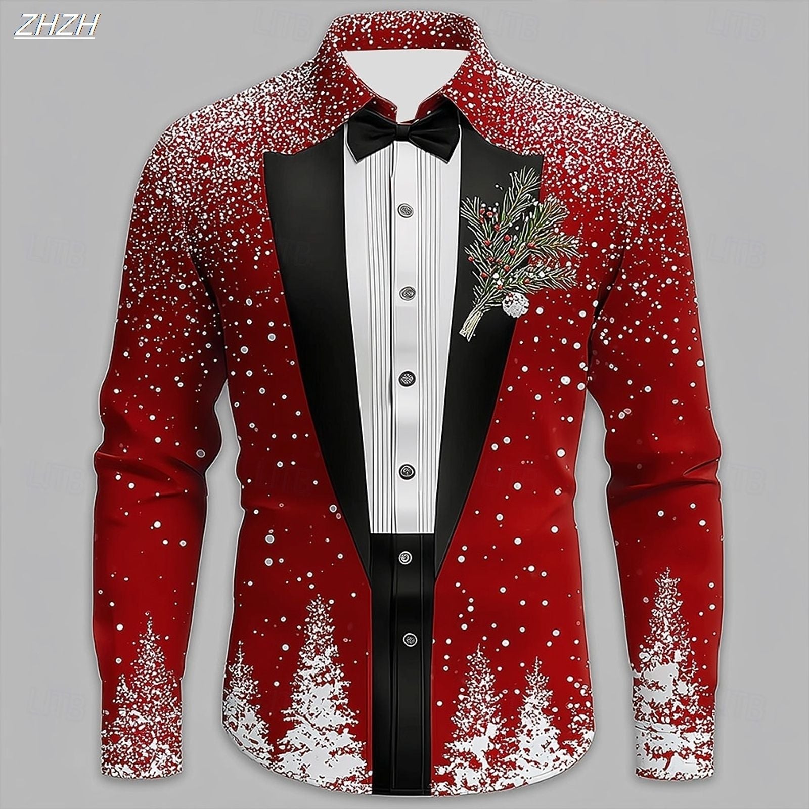2025 Men's Christmas Snowflake Formal Shirt with 3D Tie Design