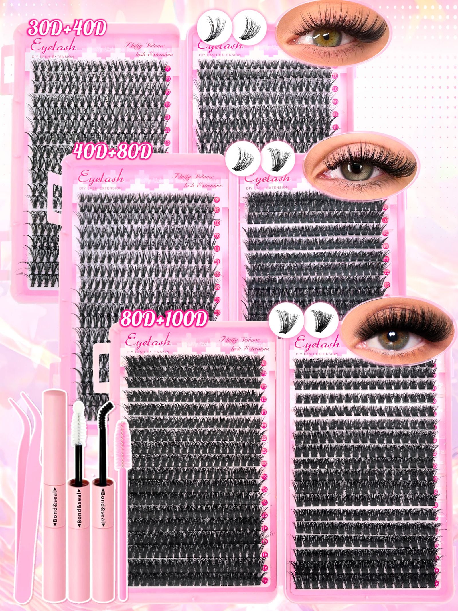 DIY Lash Extension Kit with 720pcs Lash Clusters