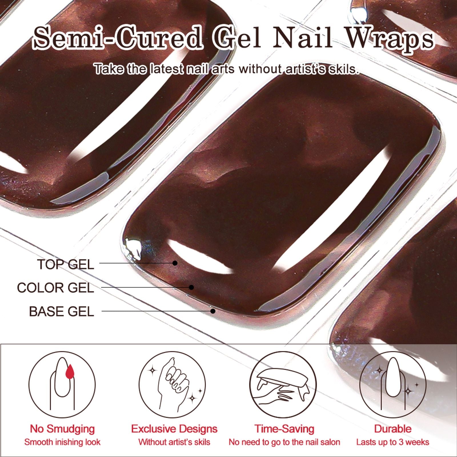 16 Tips Semi-Cured Gel Nail Stickers - Long-Lasting Colors