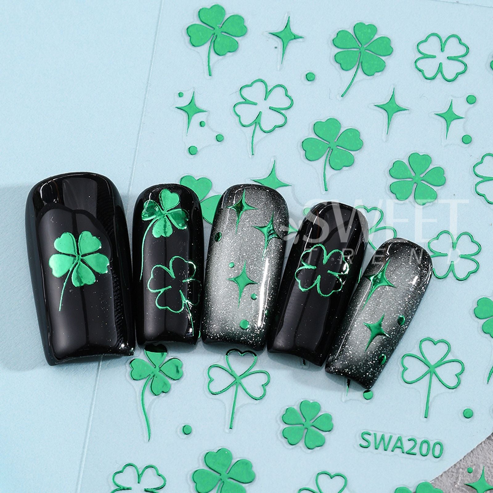 2pcs Green Four Leaves Clover Nail Art Stickers