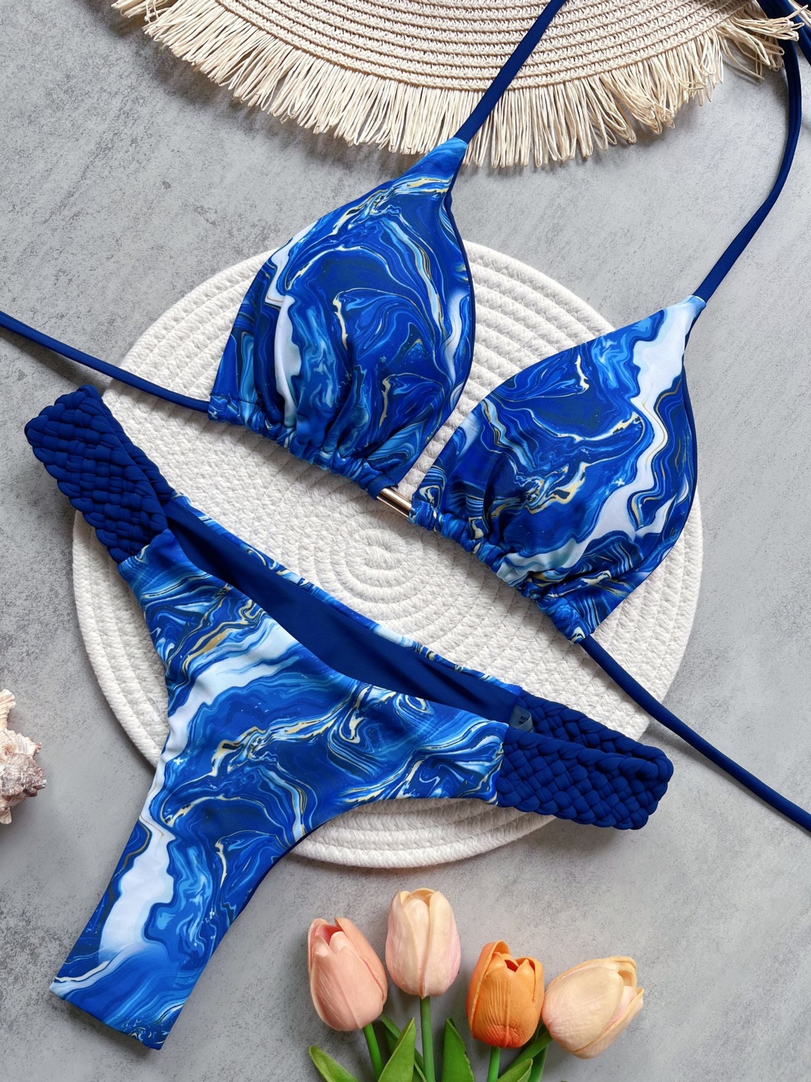 Print Halter Mini Thong High Cut Bikini Set