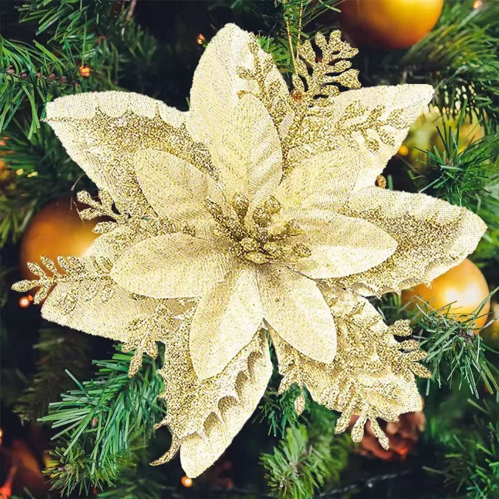 20 Pcs Glitter Artificial Christmas Flowers for Holiday Decor