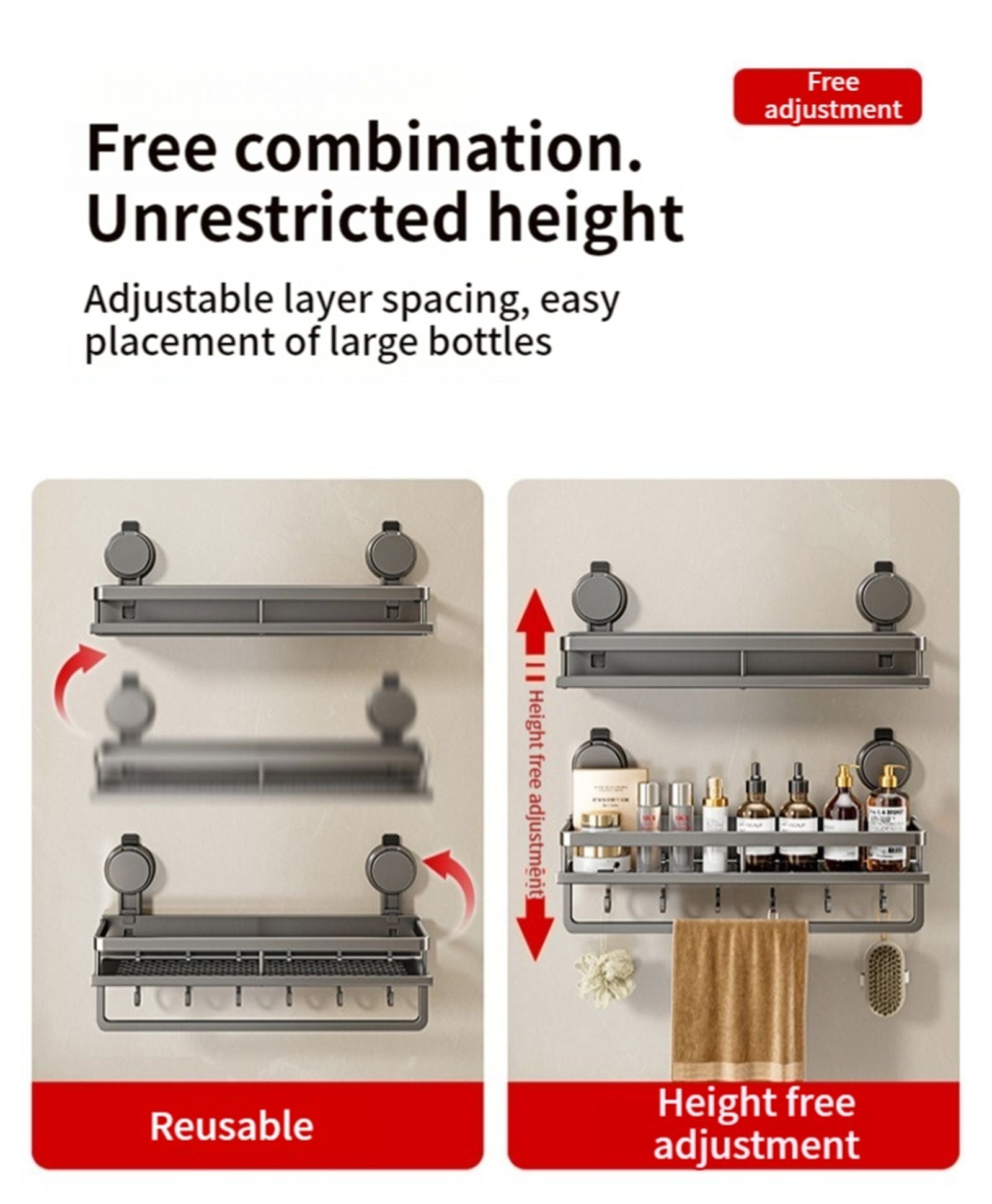 No Drill Suction Cup Bathroom Organizer Rack