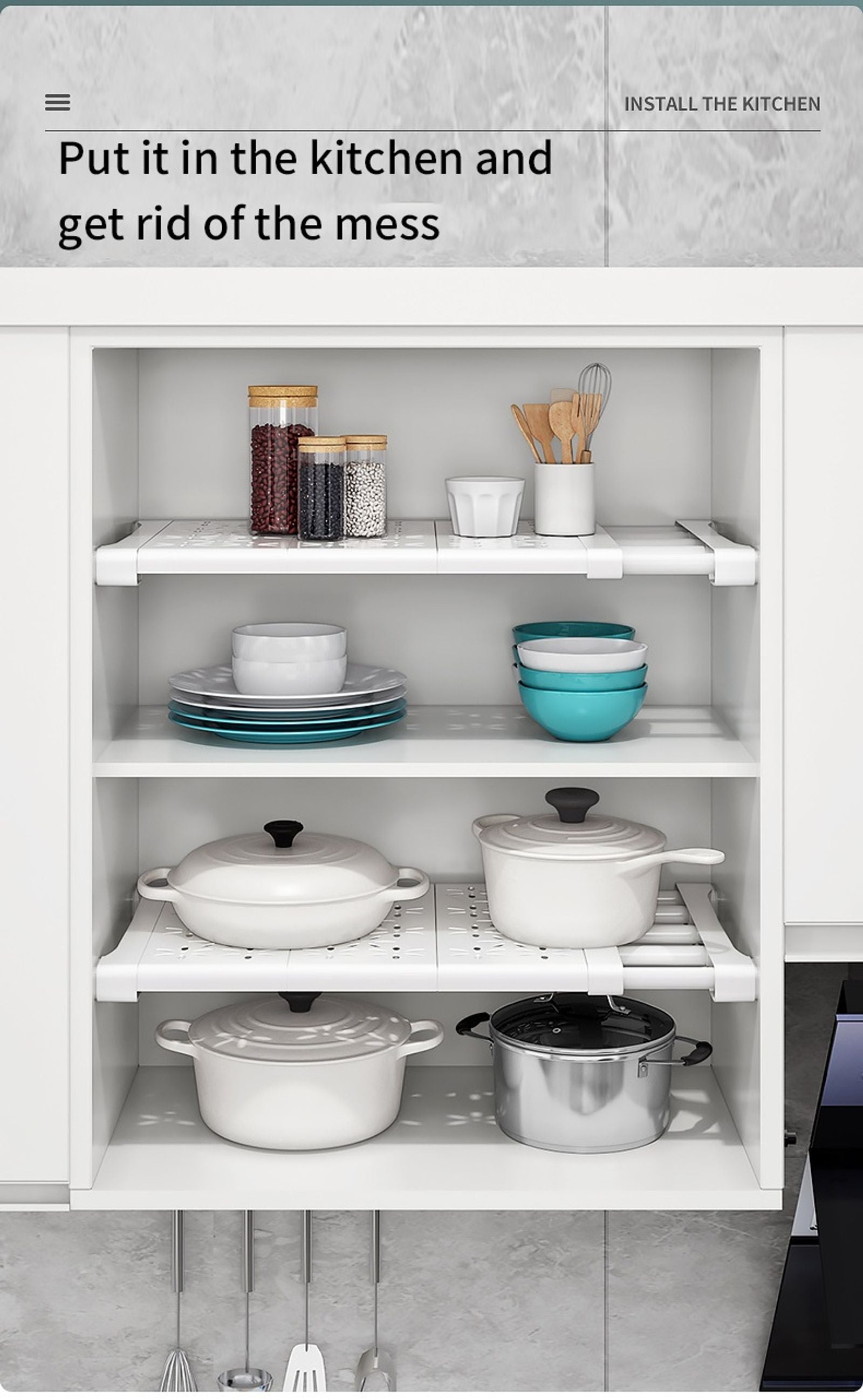 White Expandable Divider for Kitchen and Bathroom Storage