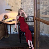 Red Flower Print Sexy Strap Dress