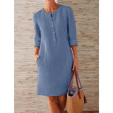 Women's Casual Long Sleeve Cotton Linen Tunic Dress